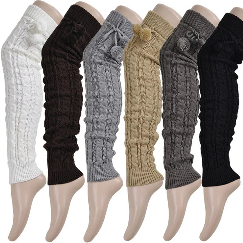 2018 neue Mode Lässig Frauen Warme Winter Gestrickte Beinlinge Gestrickte Socken Häkeln Lange Stiefel Socken mit Haarballen