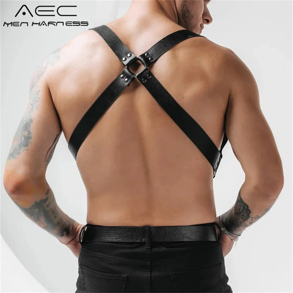 Fetish  Men Sexy PU Leather Harness Male Lingerie Adjustable Body Punk Style Belts BDSM Bondage Harajuku Garter For Adult