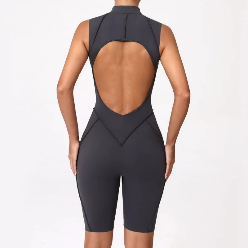 Women's Tracksuit Gym Workout Sports Clothes Outfit Zipper Jumpsuit Yoga Fitness Overalls Set Open Back Bodysuits Suit for Women