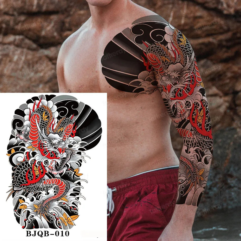 Men Super Large Chest Temporary Tattoo Stickers Full Arm Sleeve Body Art Muscle Adult Tattoo Waterproof Totem Tribal Dragon