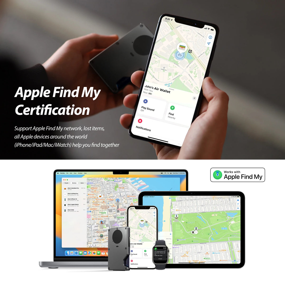 Wallet With Built In Airtag Chip, Rfid Blocking Credit Card Holder, Slim Wallet For Men, Compatible With Apple Find My ios Only