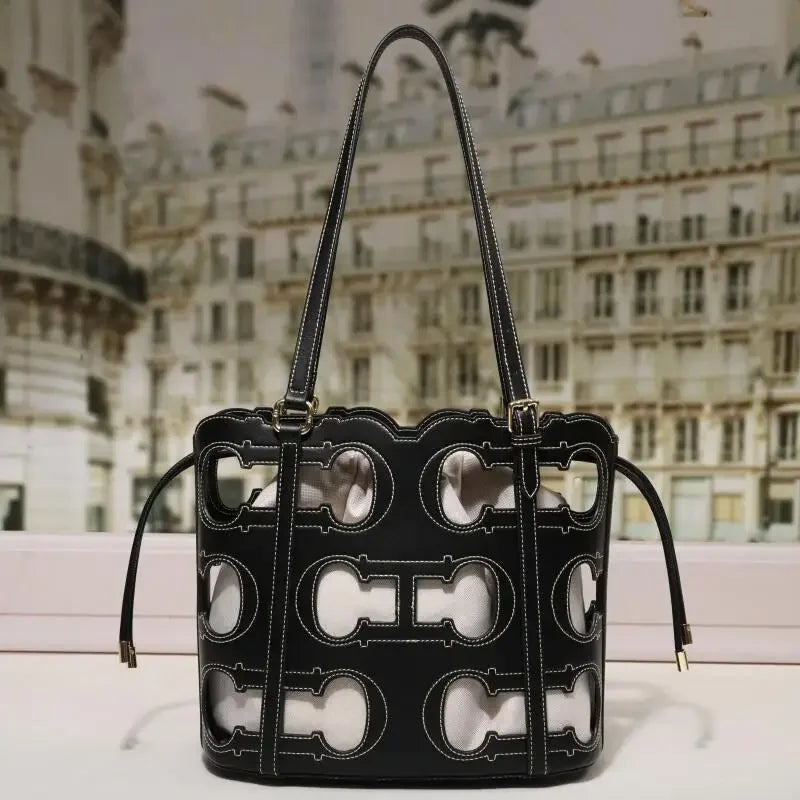 CH high-end brand fashionable hollow design women's handbag large capacity simple solid color women's shoulder bag