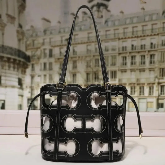 CH high-end brand fashionable hollow design women's handbag large capacity simple solid color women's shoulder bag