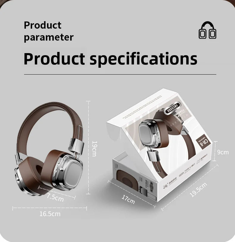 Shoumi Hifi Wireless Headphones Bluetooth Earphones Large Headset Helmets with Mic Support TF-Card Mp3 Play display screen