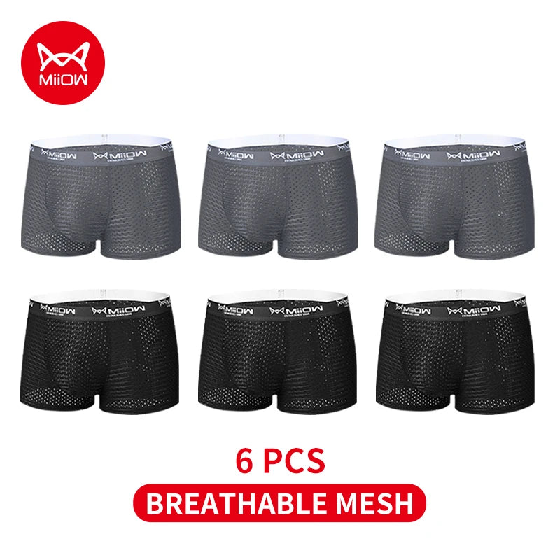 MiiOW 3/4/6Pcs Mesh Breathable Men Boxer Briefs Ice Silk Underwear Graphene Antibacterial Men Panties Underpants Man Boxershorts