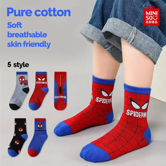 Children Socks Spiderman Anime Kids Boys Short Sock Iron Man Captain America Cartoon Baby Summer Spring Mesh Socks 1-12Y
