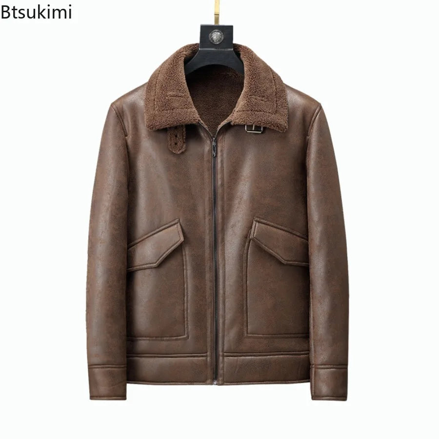 2025 Autumn and Winter Men's Suede Jacket Plus Velvet Lapel Thickened Warmth Fashion Boutique Faux Leather Outer Male PU Coat