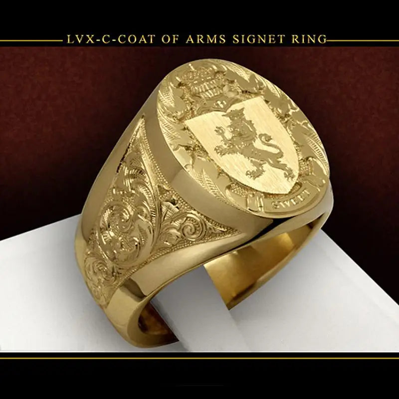 Ring men trends Crown Lion Shield Badge Ring 18k Yellow Gold Color Royal Seal Men's Ring for party gift for boy