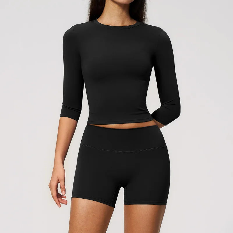 Sportswear Workout Clothes 2026 New Yoga Outfit Set For Women Slim Fit Mid Sleeve Shorts Outdoor Fitness Half Sleeve Sports Suit