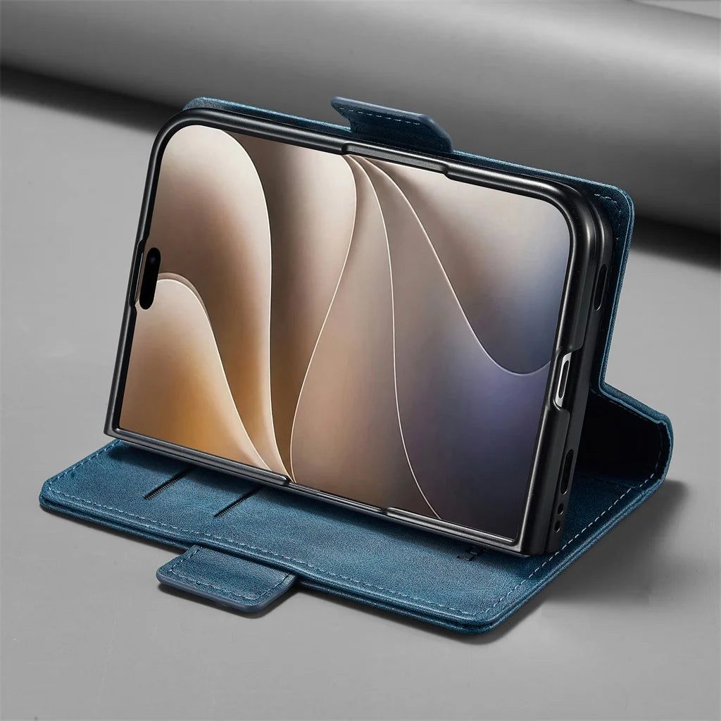 Business Leather Wallet Phone Case For Apple iPhone Duo RFID Blocking Credit Card Holder Hinge Protective Shockproof Full Cover