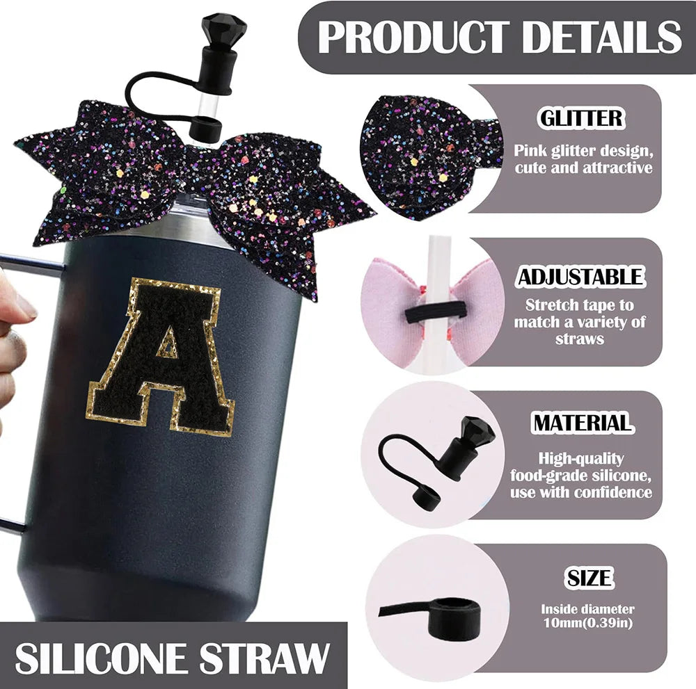5pcs Accessories Set for Stanley 30oz 40oz Tumbler Cup Including 10mm Diamond Straw Cover Topper Bow Ties Initial Sticker