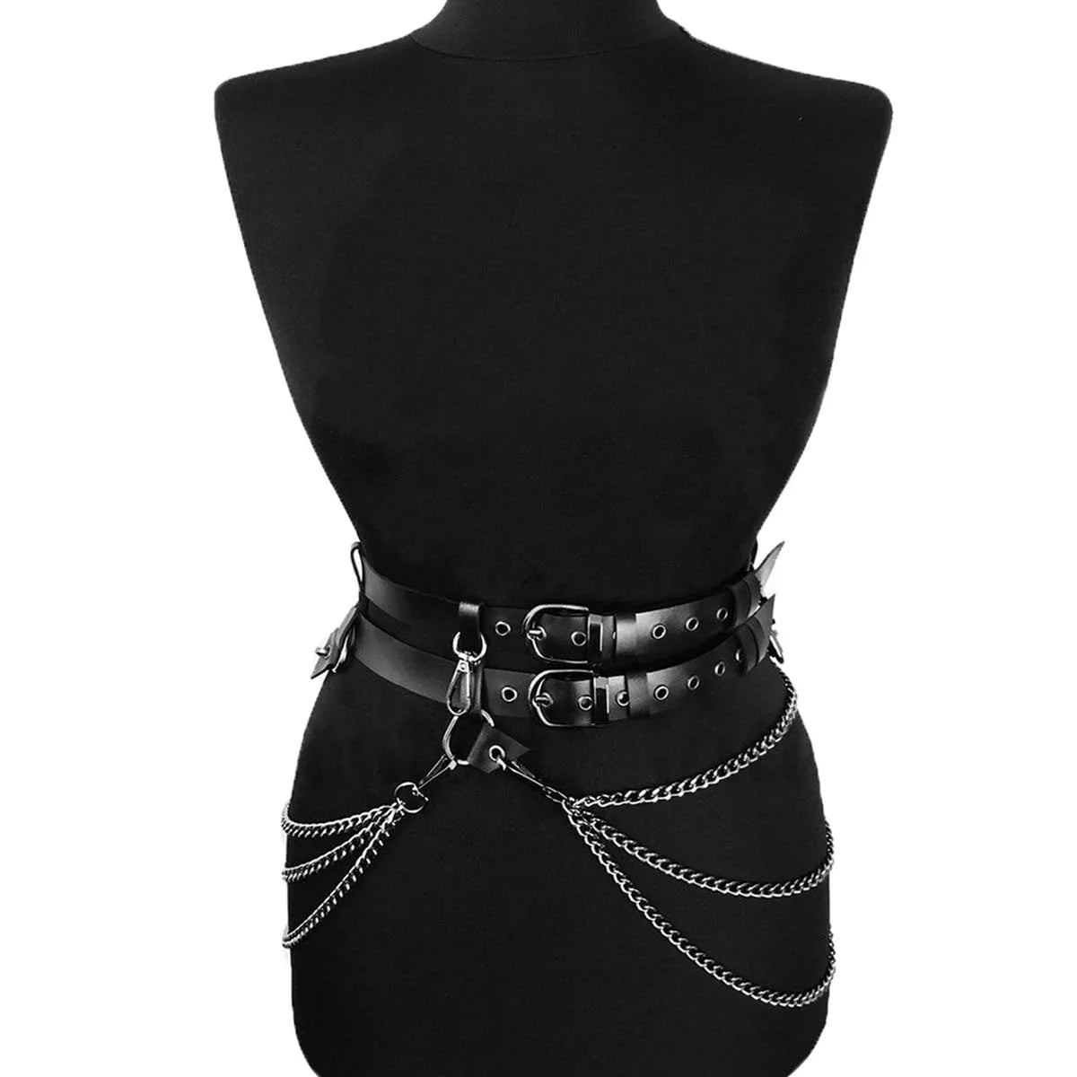 Harness PU Leather Women Punk Gothic Chain Tassel Waist Harness Adjustable Street Accessory For Daily Club Rave Party Outfit