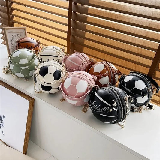 Fashionable Women's Basketball Bag Handbag Single Shoulder Crossbody Bag Stylish Trendy PU Material round Shape Mobile Phone Poc