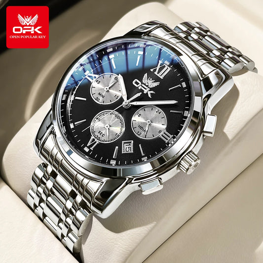 OPK Trendy classic three eye dial men's quartz watch waterproof genuine luminous men's watch for man chronograph date wristwatch