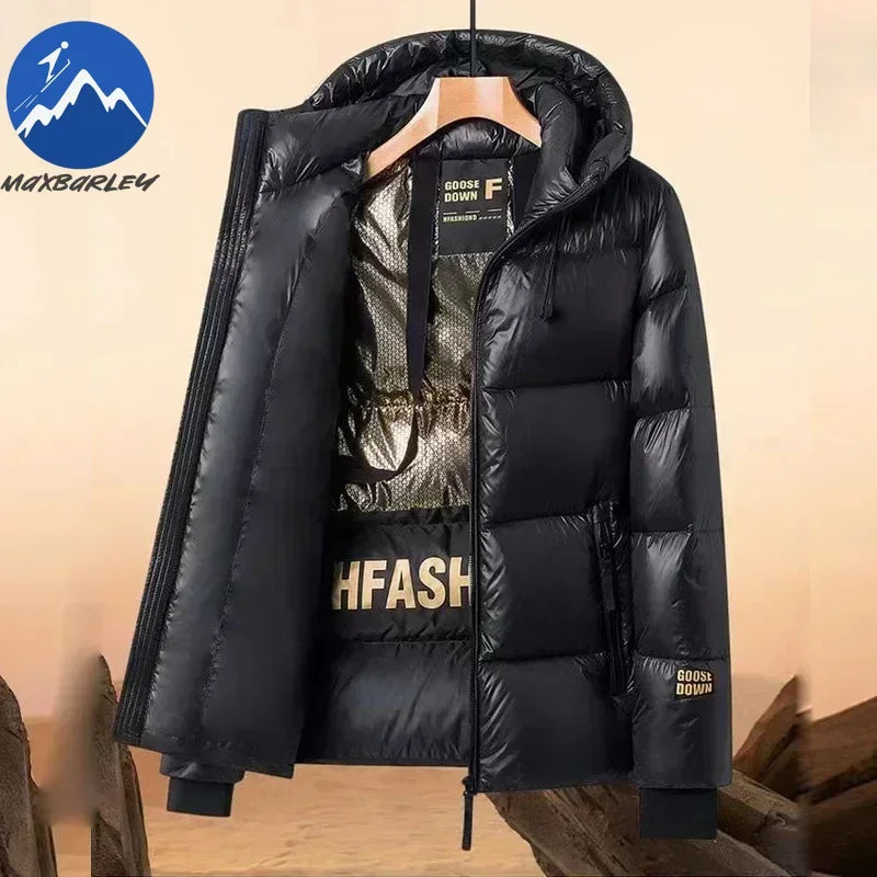 Down Jacket Men Winter Waterproof Goose Jacket Men Luxury Brand Hooded Feather Goose Coat Women Black Puffer Jacket Man 2023 New