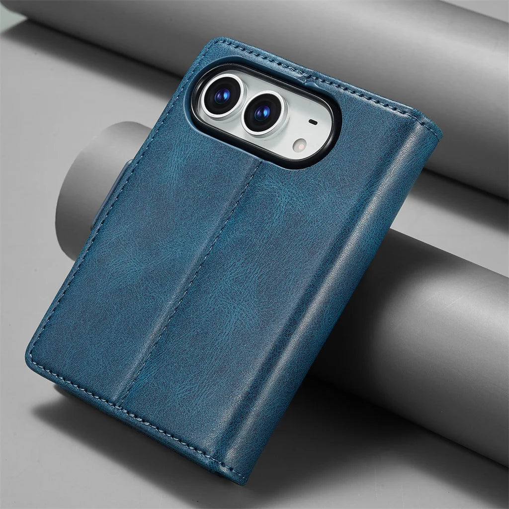 Business Leather Wallet Phone Case For Apple iPhone Duo RFID Blocking Credit Card Holder Hinge Protective Shockproof Full Cover