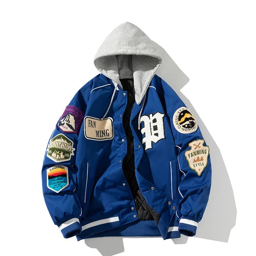 Winter Varsity Jacket Men Women Letter Badge American Baseball Jacket Street Fashion Hip Hop Coat Youth Couple Clothes Blue Red