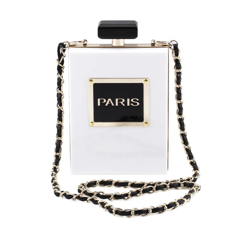 Evening Bags Women's Acrylic Paris Perfume Shaped Black Bag Purses Clutch Vintage Banquet Handbag Luxury Shoulder Crossbody Bags