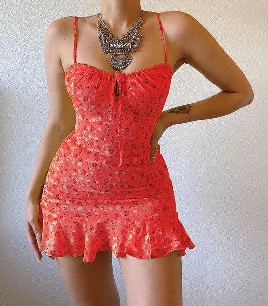 Floral Hollow Out Strap Dress Women's Midi Dress Floral Print Halter Neck Backless Dress Summer Casual Dresses for Women