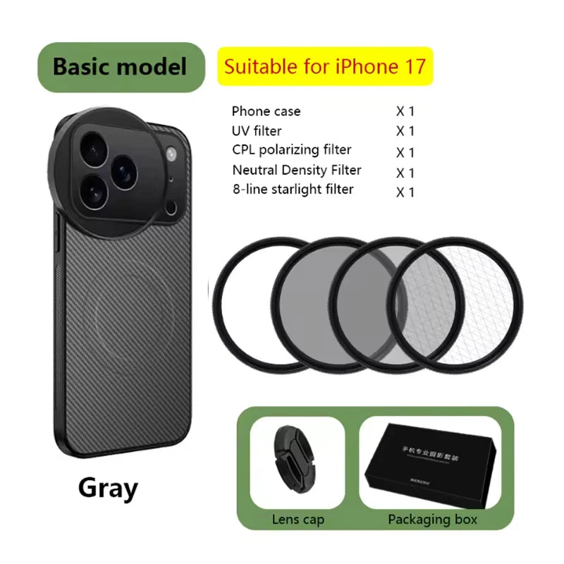 4 in 1 58mm Filter Set for iPhone 17 Pro/Pro Max With Universal CPL UV ND8 Starling Filter Magnetic Wireless Charging Phone Case