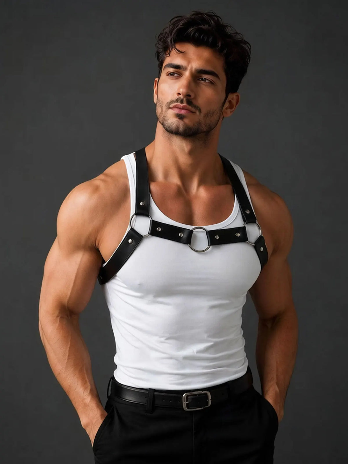 Trendy Men's PU Leather Harness Straps Chest Straps Gothic Costume Belt Adjustable Body Corset Straps Shoulder Belt
