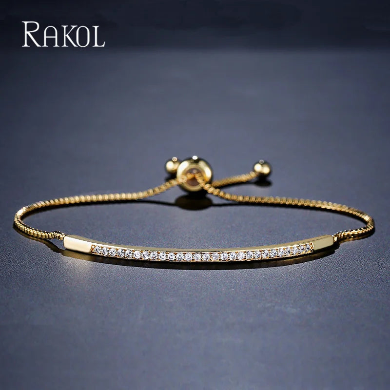 RAKOL Fashion Cubic Zircon Adjustale Bracelets for Women Exquisite Party Wedding Jewelry
