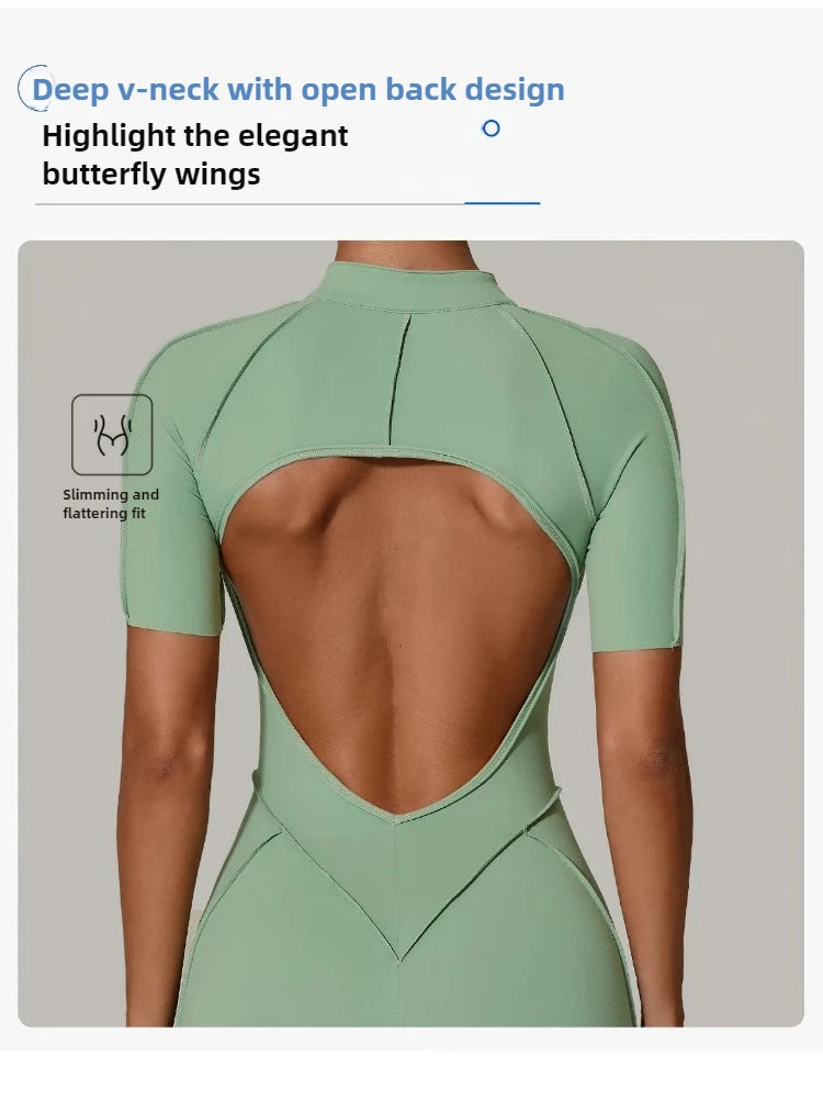 Women's Tracksuit Gym Workout Sports Clothes Outfit Zipper Jumpsuit Yoga Fitness Overalls Set Open Back Bodysuits Suit for Women