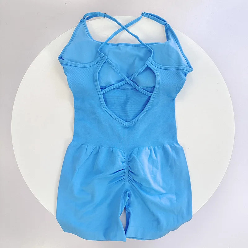 Women's Yoga Jumpsuit, Sexy One-Piece Fitness Romper with Strap, Tummy Control & Padded Sports Bra for Workout