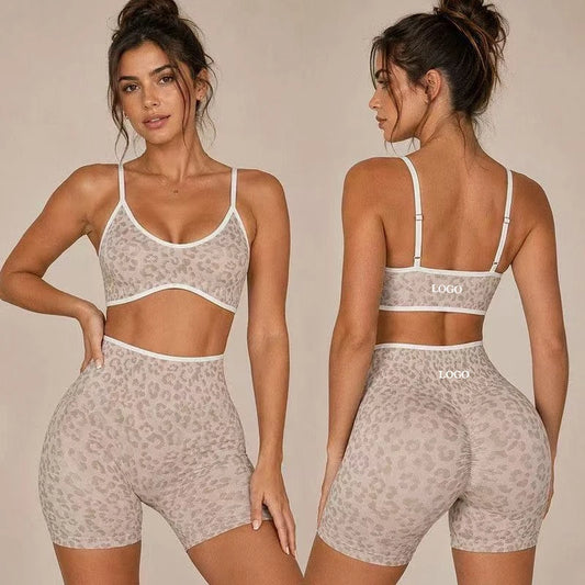 2PCS  High Quality Yoga SetNew Leopard Print Sports Underwear, Shockproof Butt Lift Workout Sports Trousers Women Activewear