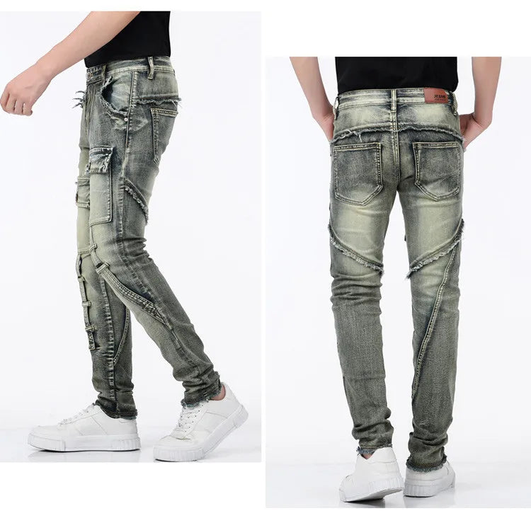 High-Quality Stylish Washed Men's Luxury Designer Jeans Trendy Men Vintage Denim Stretch  Workwear  Motorcycle Boyfriend Jeans
