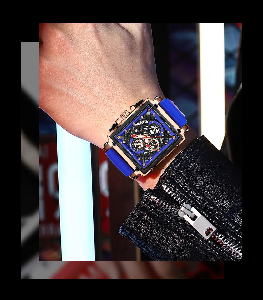 CRRJU Modische Sportuhren mit großem Zifferblatt, einzigartiges rechteckiges, hohles Design, Quarz-Armbanduhren mit Chronograph, automatisches Datum