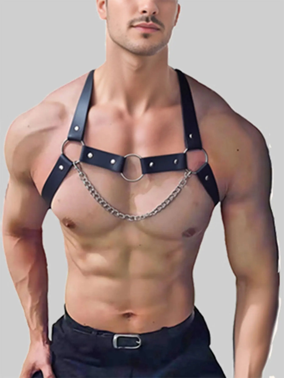 PU Leather Chest Harness for Men, Adjustable Suspenders, Fashion Punk Body Decortive Harness, Gothic Clothing Matching Accessory