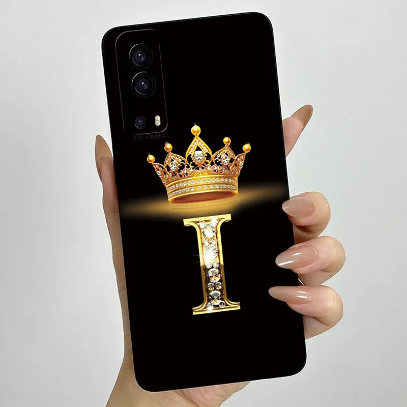 For Vivo Y72 5G V2041 Case Crown Letters Liquid Silicone Soft Phone Cases For Vivo Y52 5G V2053 Y72 Camera Protection Back Cover