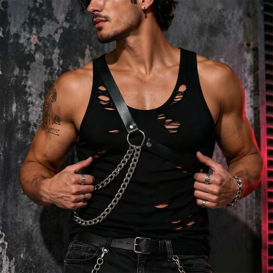 Men's Faux Leather Harness Punk Adjustable PU Leather Body Chest Harness with Buckle Strap for Party Date Club Wear Costume