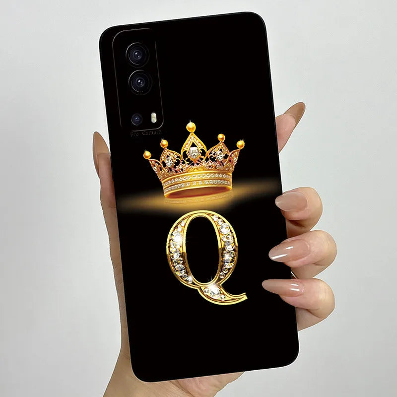 For Vivo Y72 5G V2041 Case Crown Letters Liquid Silicone Soft Phone Cases For Vivo Y52 5G V2053 Y72 Camera Protection Back Cover