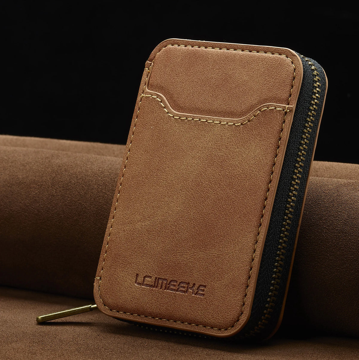 Magnetic Attraction Zipper Leather Card Slot Wallet for iPhone 17 Samsung Galaxy Google Xiaomi Phone MagSafe Magnetic Phone Bag