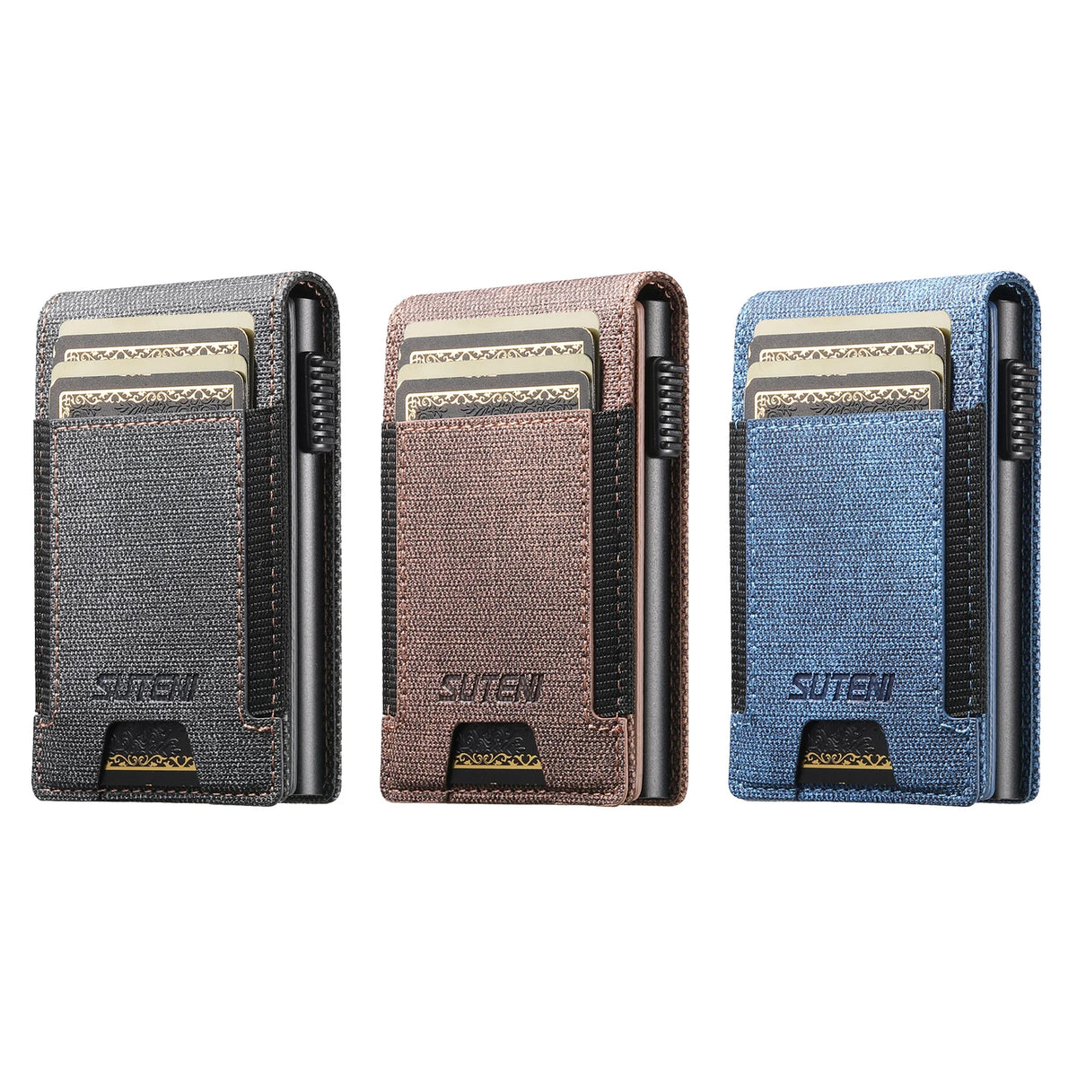 SUTENI Faux Leather Card Slot Wallet Flip Cover Unisex Card Box Pressing The Button Automatically Ejects The Card