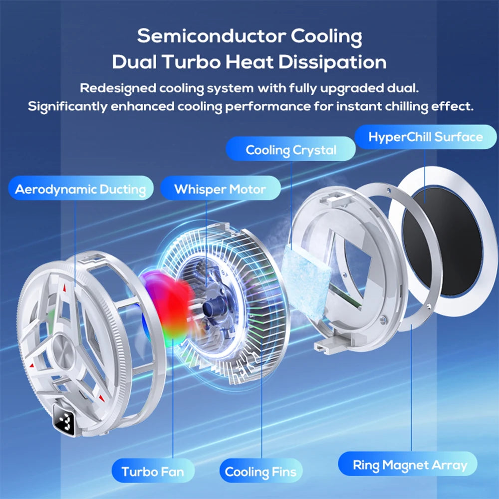 Magnetic Semiconductor Phone Cooler RGB Lights Digital DisplayCooling Fan Freeze Radiator For Gaming Tablet/Live Streaming ﻿