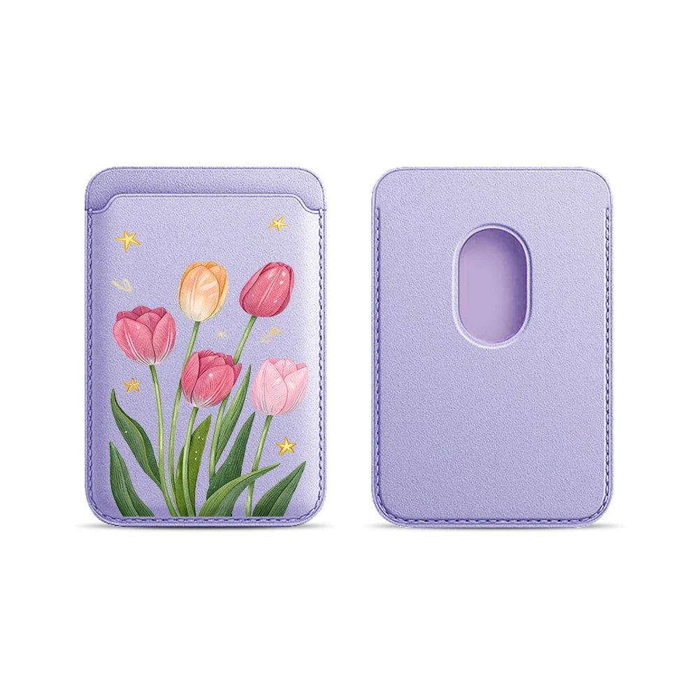 Tulip Flowers Leather Card Wallet Cases Phone Card Holder Magnetic Case Suitable For all iPhone for Magsafe Card Phone Back Bag