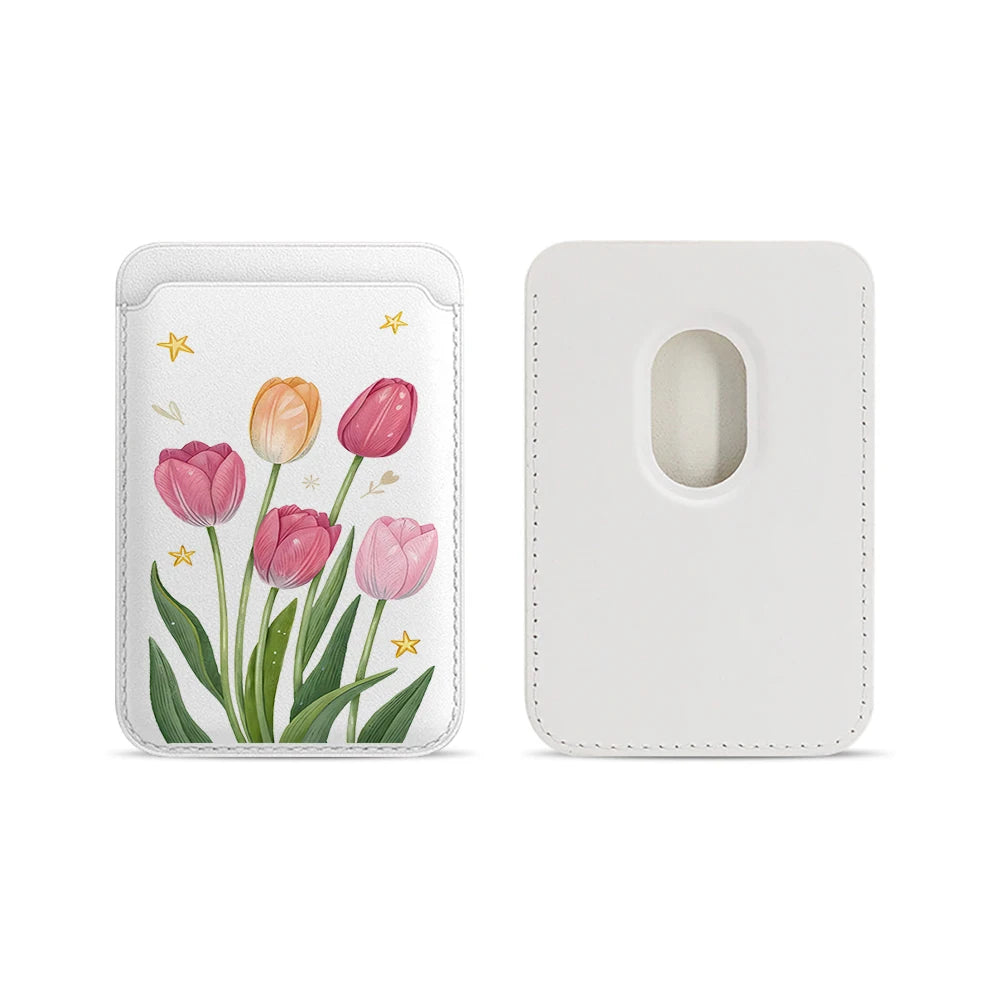 Tulip Flowers Leather Card Wallet Cases Phone Card Holder Magnetic Case Suitable For all iPhone for Magsafe Card Phone Back Bag