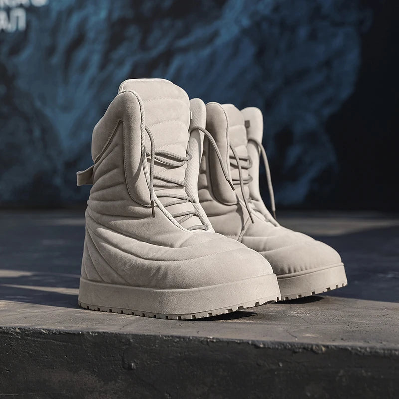 Men's Snow Boots Outdoor Cold proof Warm Men's Wrinkled Boots Soft Non slip Wear resistant Sole Fashion Thick Bottom Long Boots