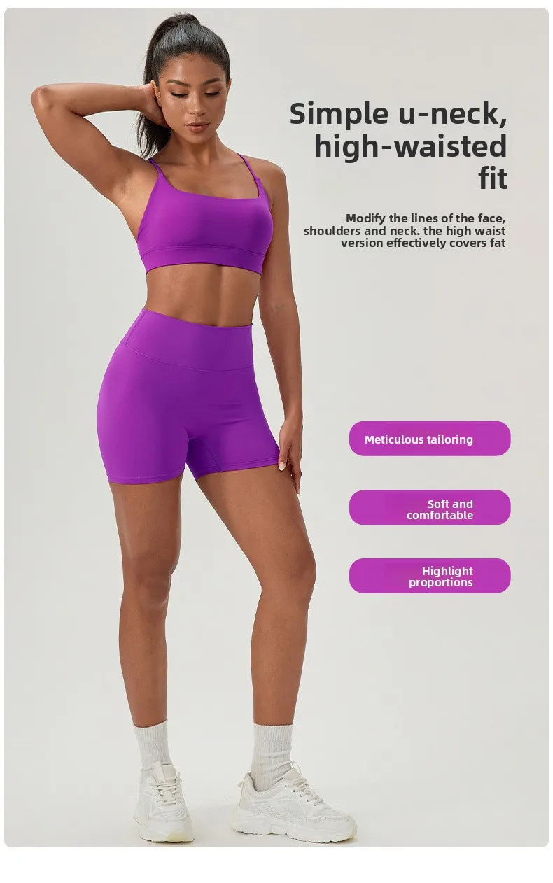 Yoga suit set, sexy back, sports bra, high waist, hip lifting, tight shorts, running and fitness two-piece set Women' Yoga sets