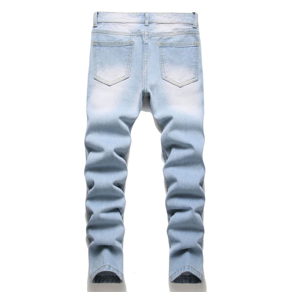 Boys' Cartoon Straight-leg Ripped Jeans Children Washed Non-stretch Denim Trousers Big Kids Casual Pants