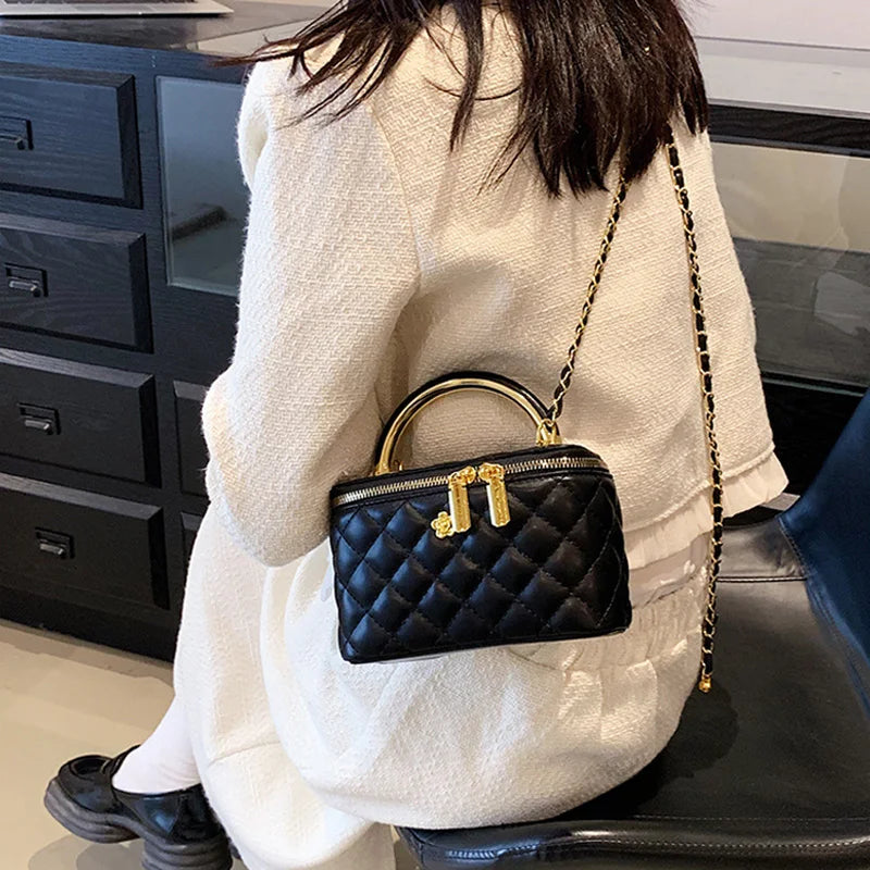 Quilted Shoulder Bag for Women PU Leather British Style Handbag Ladies Chain Crossbody Bags Female Small Square Pocket