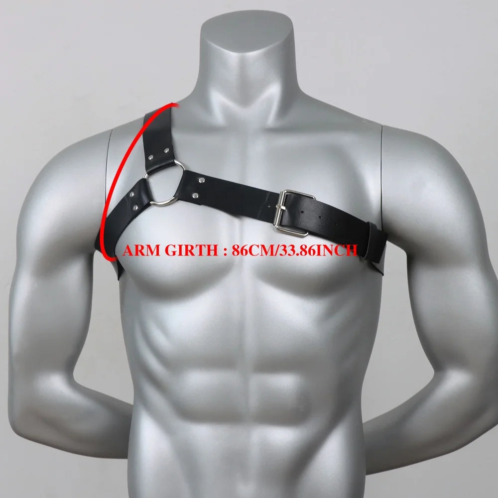 Gothic Punk Men'S Black Faux Leather Straps with Chest Harness & Arm Bands, Suits and Casual Attire, Stylish and Comfortable