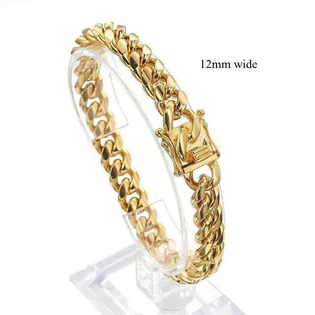 Gold Color/Rose Gold Stainless Steel Curb Cuban Link Chain Bracelet Bangle Jewelry 7-11inch for Men Women 8/10/12/14/16/18mm