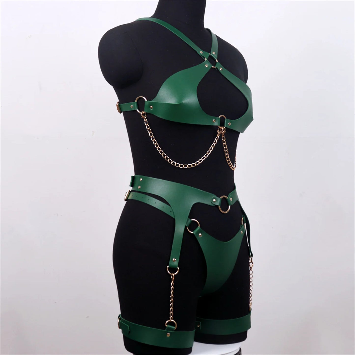 Green clothing Women Sexy Harness Belt Chest Body Harness Leather Lingerie Gothic Clothing Festival  Outfit