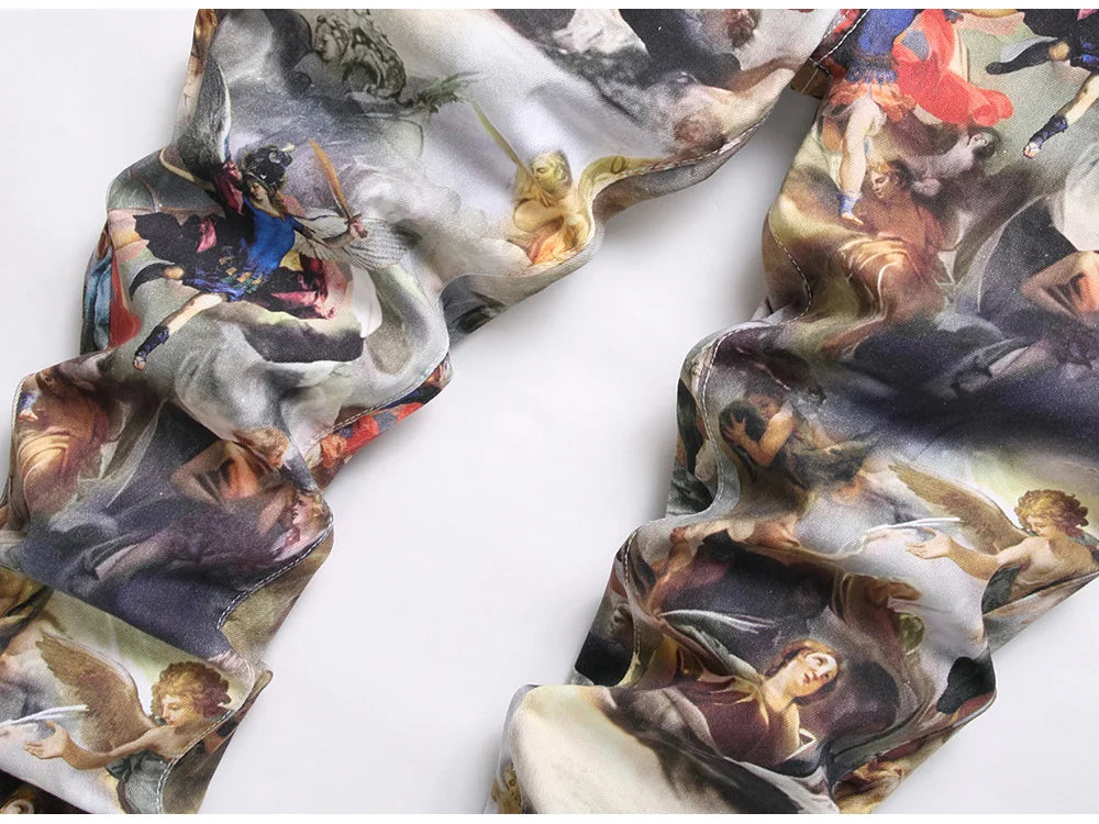 Men Classical Painting Print Jeans Fashion Angel Immortal Stretch Pants Streetwear Plus Size Printed Slim Tapered Denim Trousers