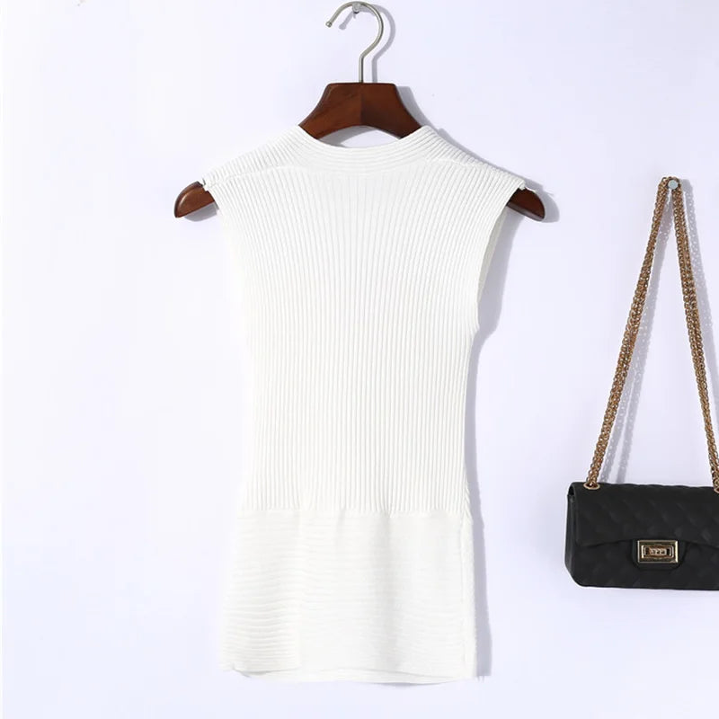 Sexy Deep V Neck Sweater Women 2025 New Womens Clothing Slim Bottoming Large Elastic Knitwear Rib Cotton Sleeveless Top Jerseys