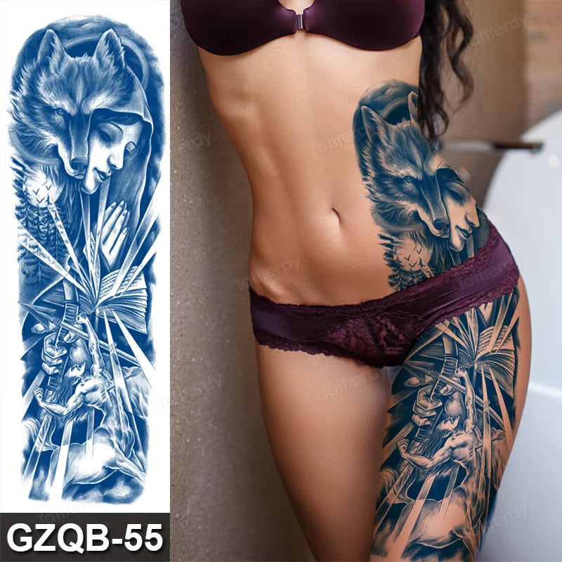 Full Arm Sleeve Temporary Tattoos Juice Ink Lasting Semi Permanent Body Art Sexy Large Fake Tattoo for Men Women Adult Beauty